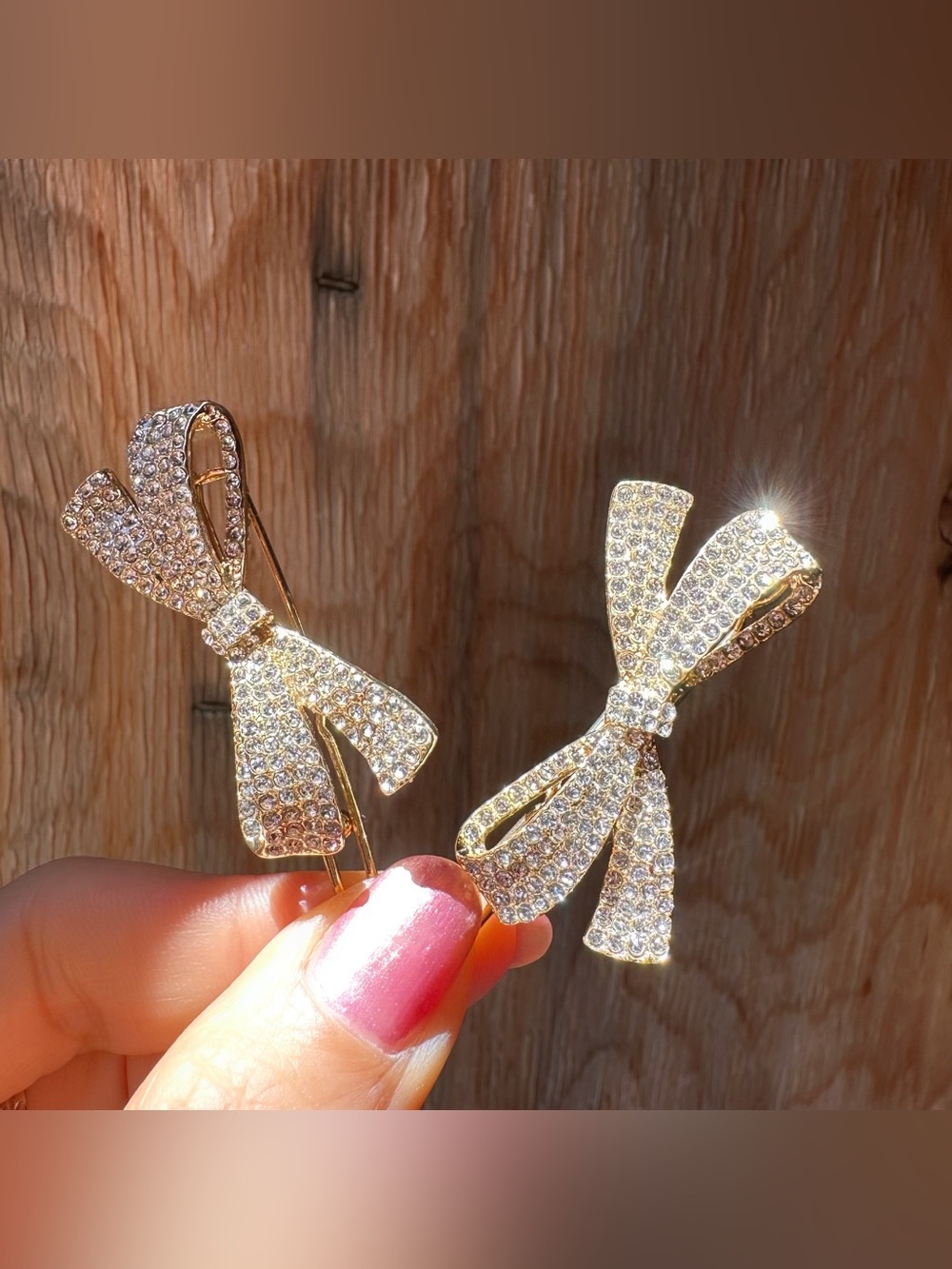Two Rhinstone Gold-tone Hair Clips